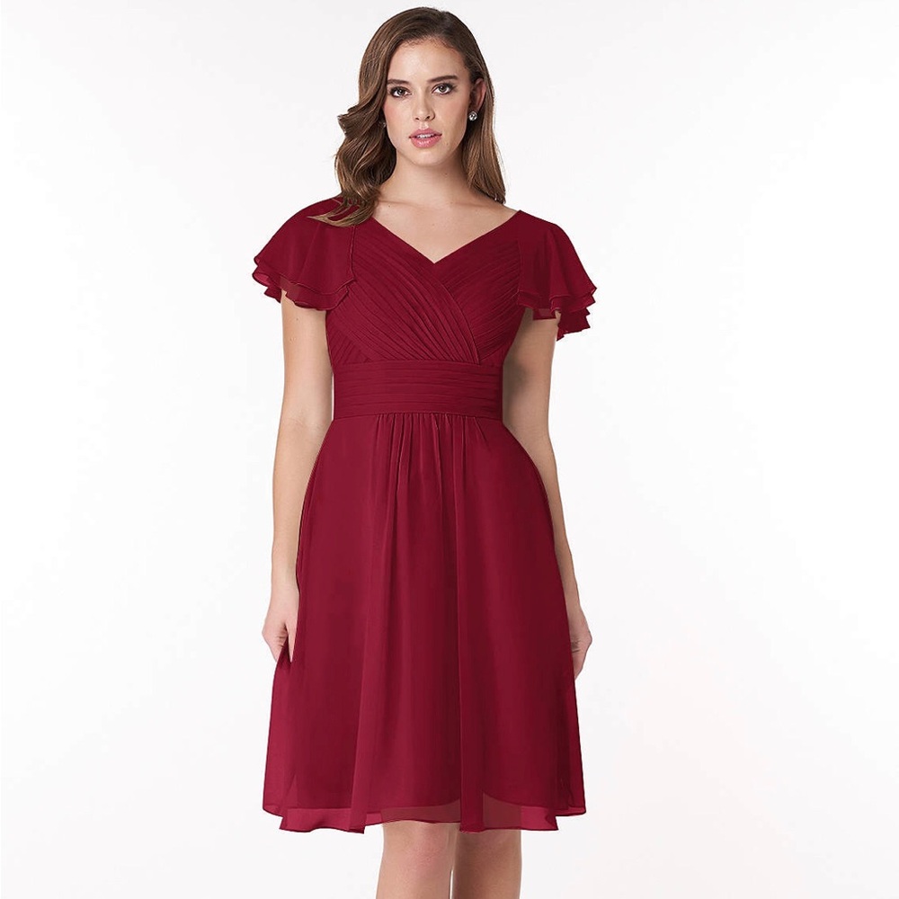 Azazie Hadley Burgundy a-line pleated chiffon dress